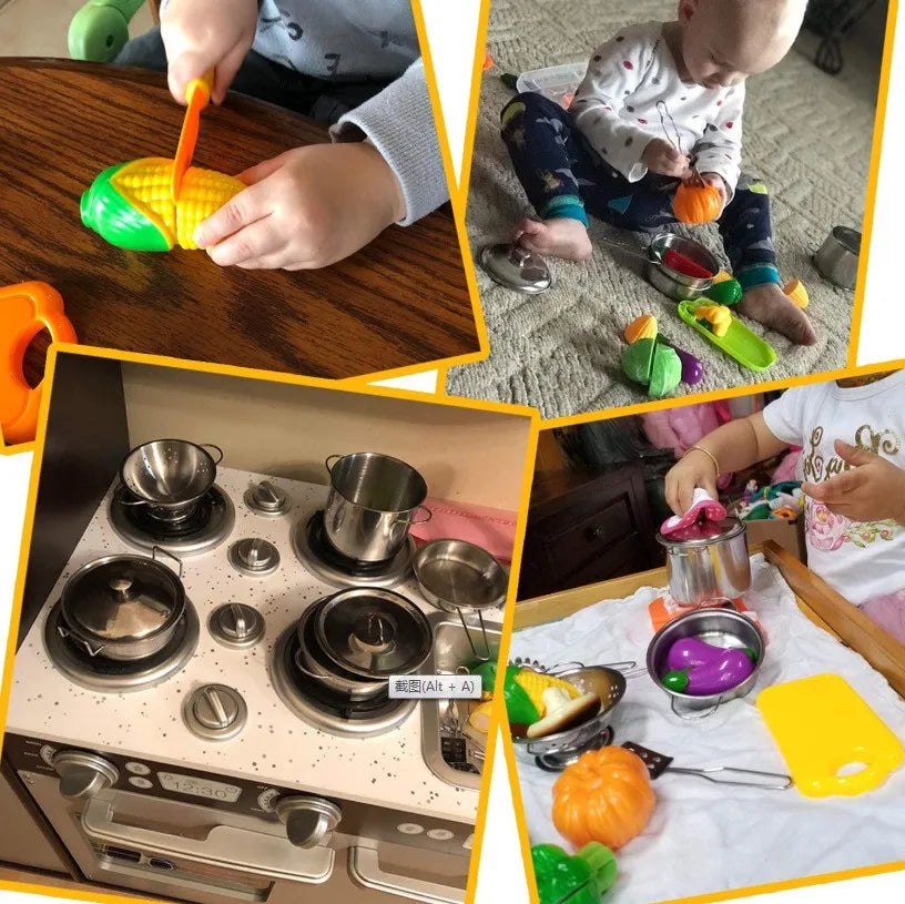 Kit Cozinha Infantil em Aço Inox - Brinquedo Educativo com Panelas e Utensílios