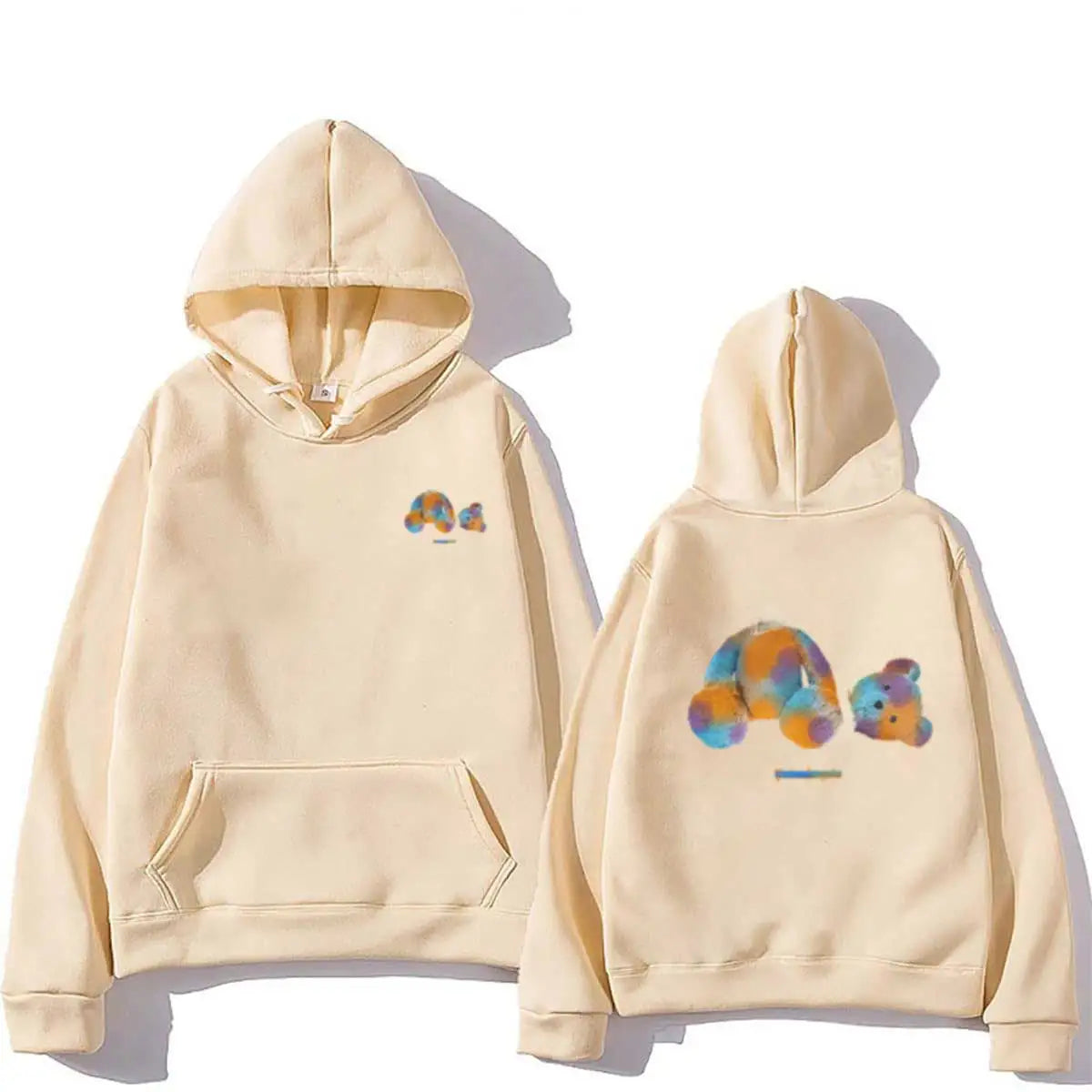 Moletom Masculino Hip-Hop com Capuz – Estampa Urso Colorido Outono Inverno