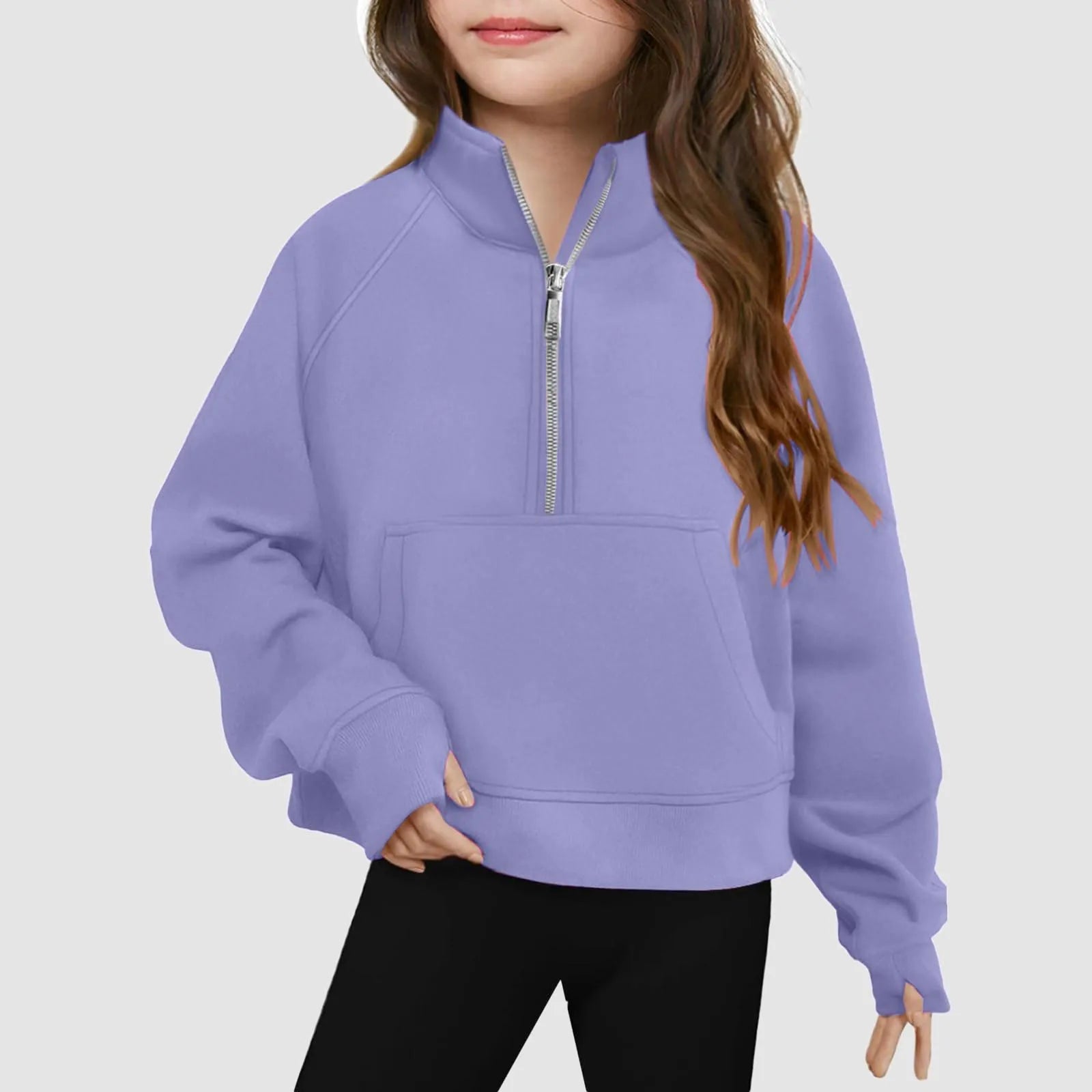 Moletom Infantil Feminino Meio Zíper Gola Alta – Esportivo Casual