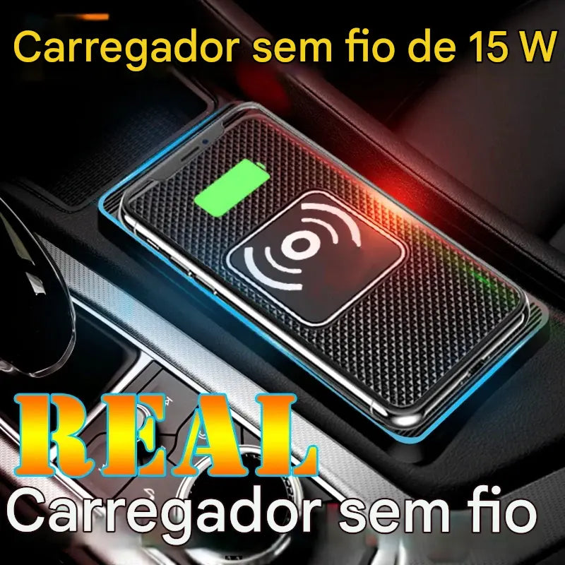 Carregador Veicular Wireless 15W Qi - Base Antiderrapante Carregamento Rápido
