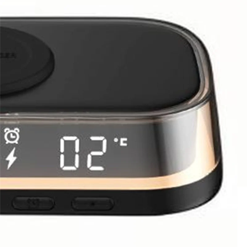 Carregador Sem Fio 15W Multifuncional - Relógio Despertador, Termômetro e Luz Noturna