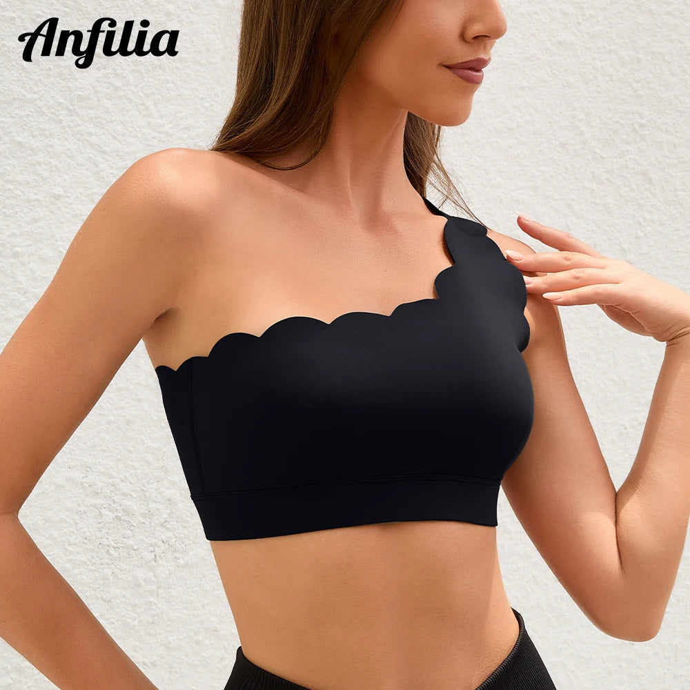 Top Esportivo Feminino Um Ombro - Sutiã Fitness Bojo Secagem Rápida Respirável Yoga Academia Corrida