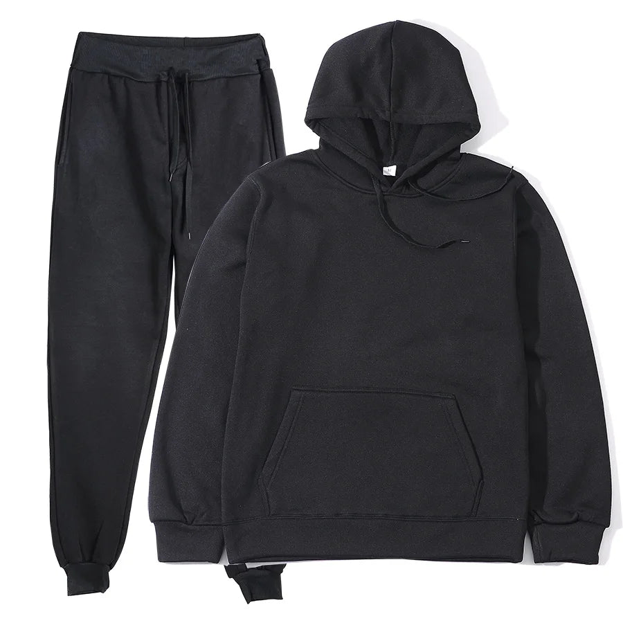 Conjunto Unissex Moletom Esportivo - Moletom com Capuz e Calça Casual Corrida Outono Inverno Masculino Feminino