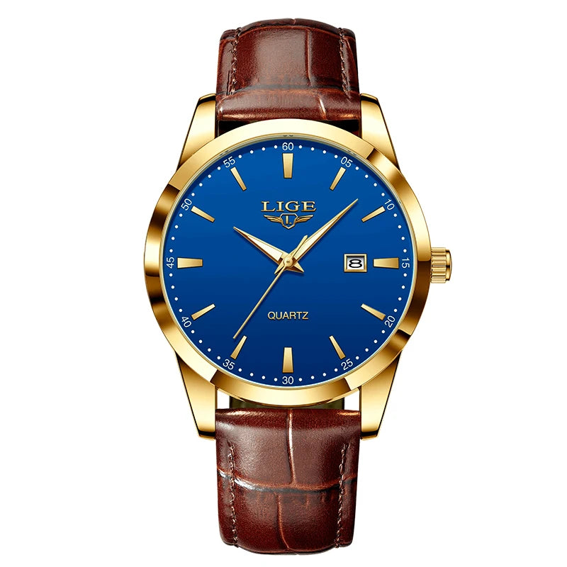 Relógio LIGE Couro Marrom Military Sport - Quartzo 3ATM Cronógrafo Luminoso Casual