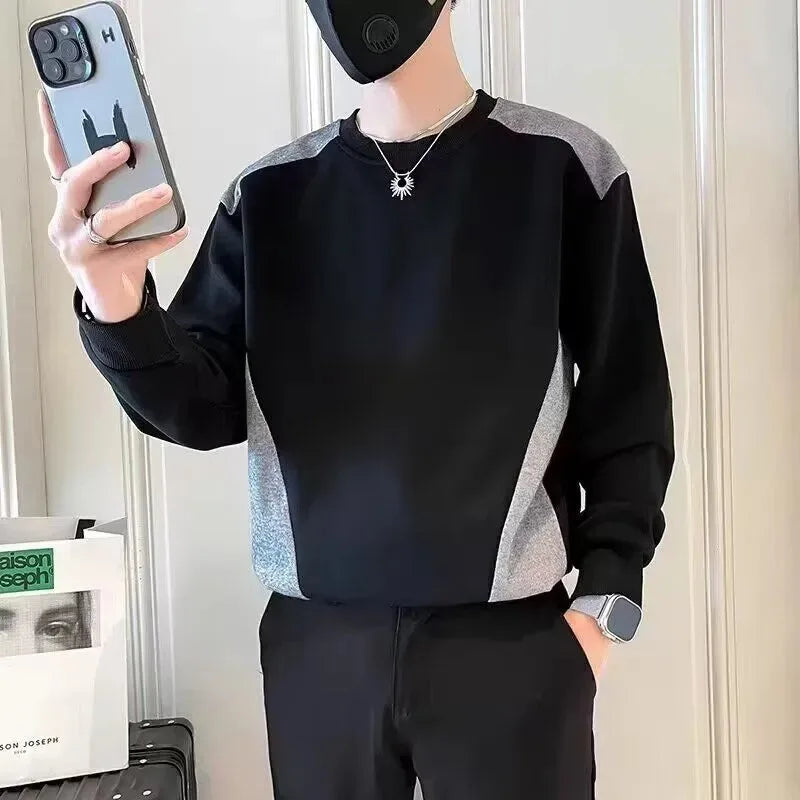 Moletom Masculino Gola Redonda Cor Sólida – Casual Outono Inverno