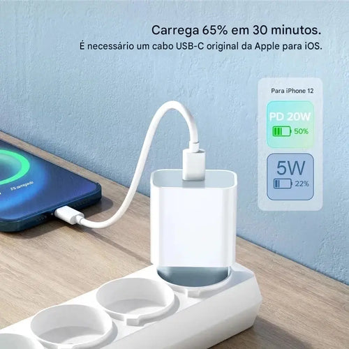 Carregador USB-C 20W PD - Carregamento Rápido para iPhone 15 14 13 Pro Max