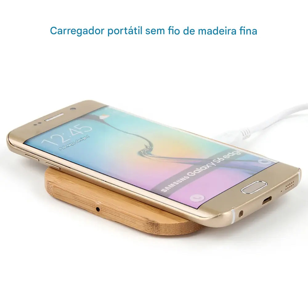 Carregador Sem Fio de Madeira 5W USB-C - Base de Carregamento Rápido para Celular