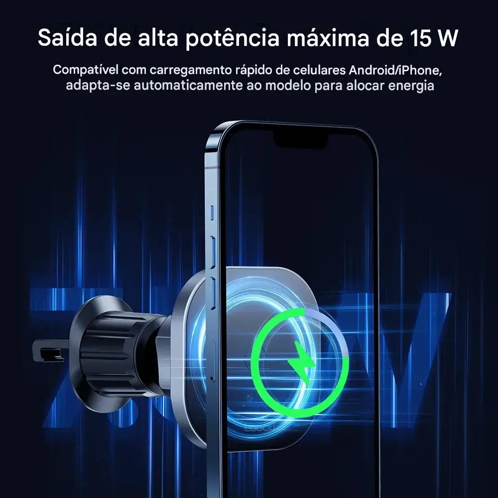 Carregador Veicular Magnético Toocki 15W - Suporte Wireless Saída de Ar iPhone 15 14 13 12 Pro Max