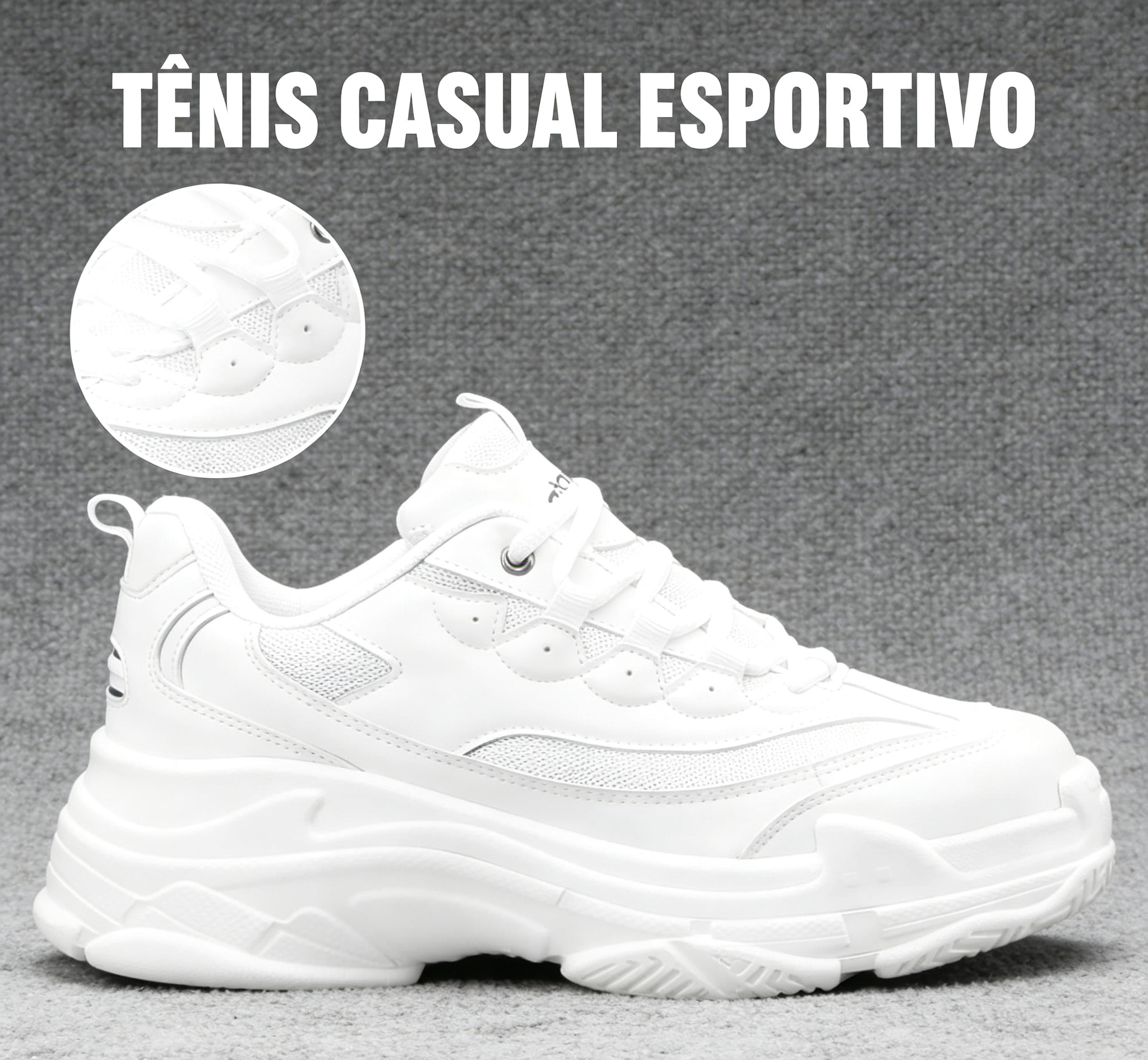 Tênis Unissex Casual | Nylon Respirável | Solado EVA | Branco e Bege | Nº 39 ao 44