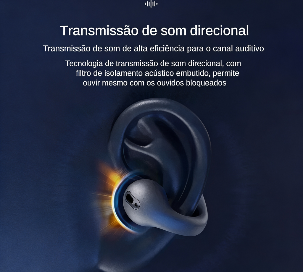 Fone Bluetooth 5.3 Clip Ear - Condução Aérea sem Fio - Esportivo com Cancelamento de Ruído
