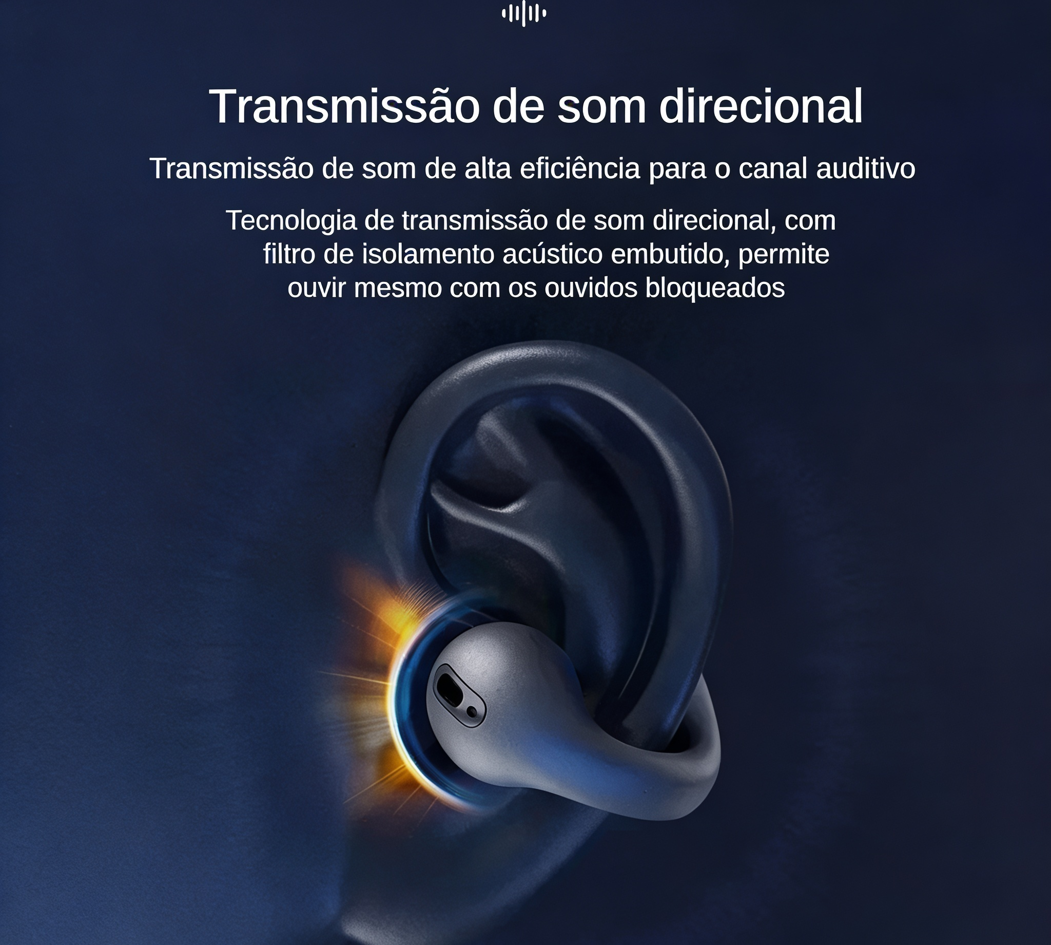Fone Bluetooth 5.3 Clip Ear - Condução Aérea sem Fio - Esportivo com Cancelamento de Ruído