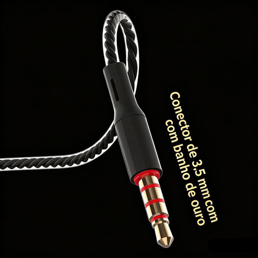 Fone de Ouvido com Fio 3.5mm - HiFi Bass Stereo com Microfone - Para Celular e PC