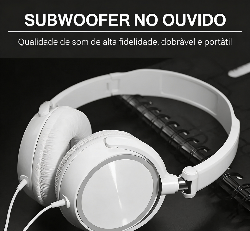 Headphone Gamer com Fio 3.5mm VIKEFON - Bass Estéreo, Dobrável, Microfone | Branco e Preto