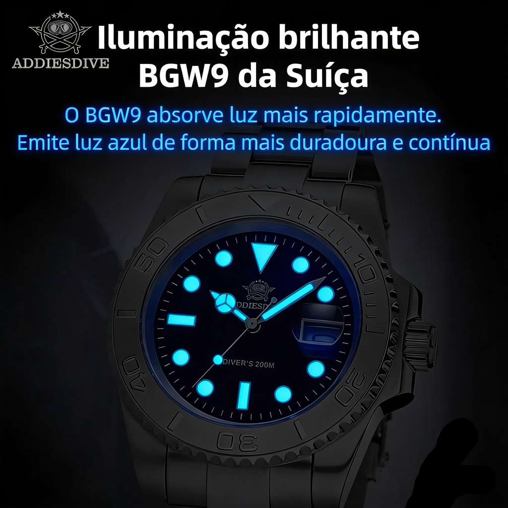Relógio ADDIESDIVE Super Luminoso - Quartzo Miyota 20ATM Mergulho Aço 316L Business