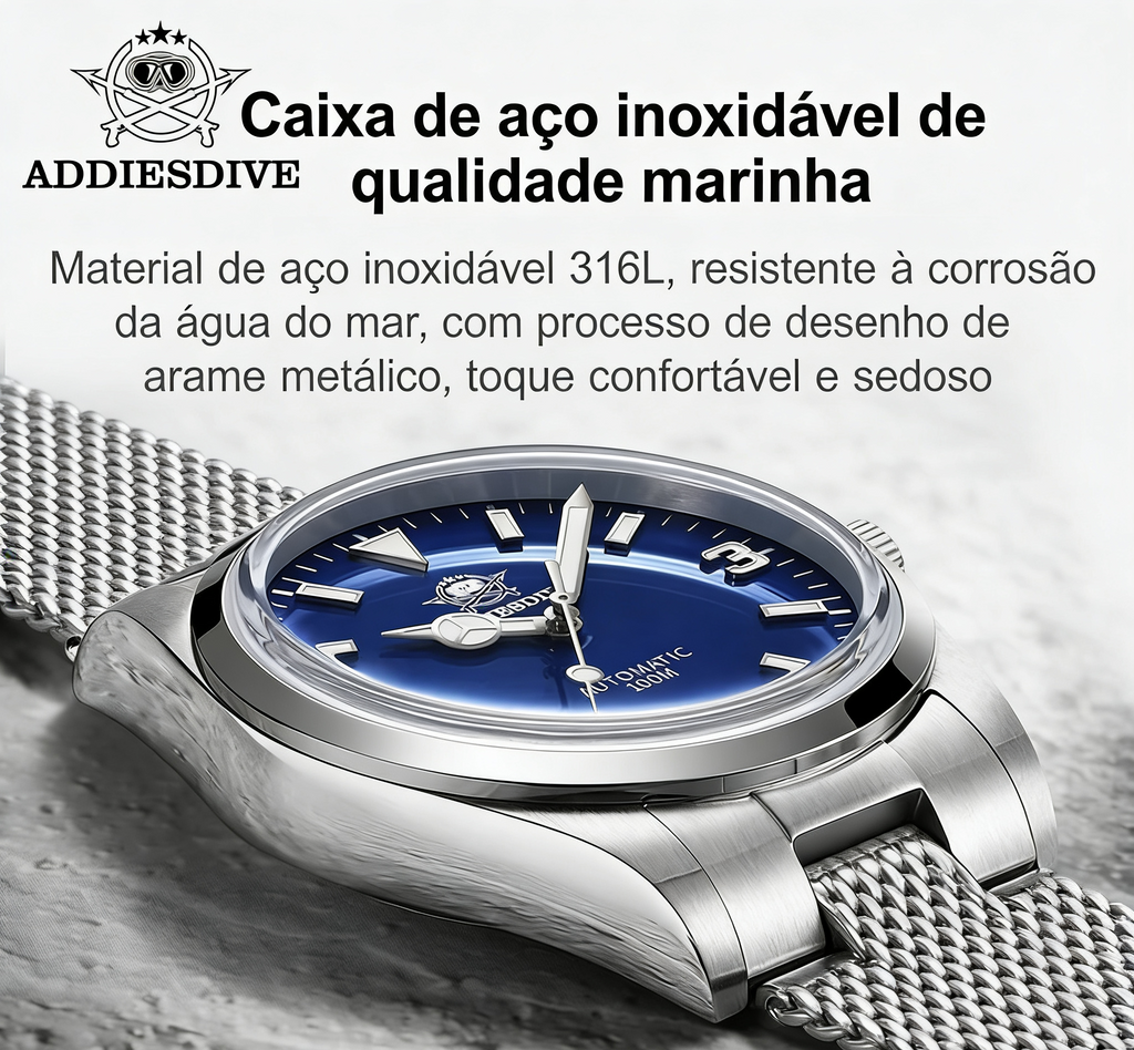 Relógio ADDIESDIVE AD2112 Automático - Mecânico NH35 Safira 10ATM Mergulho