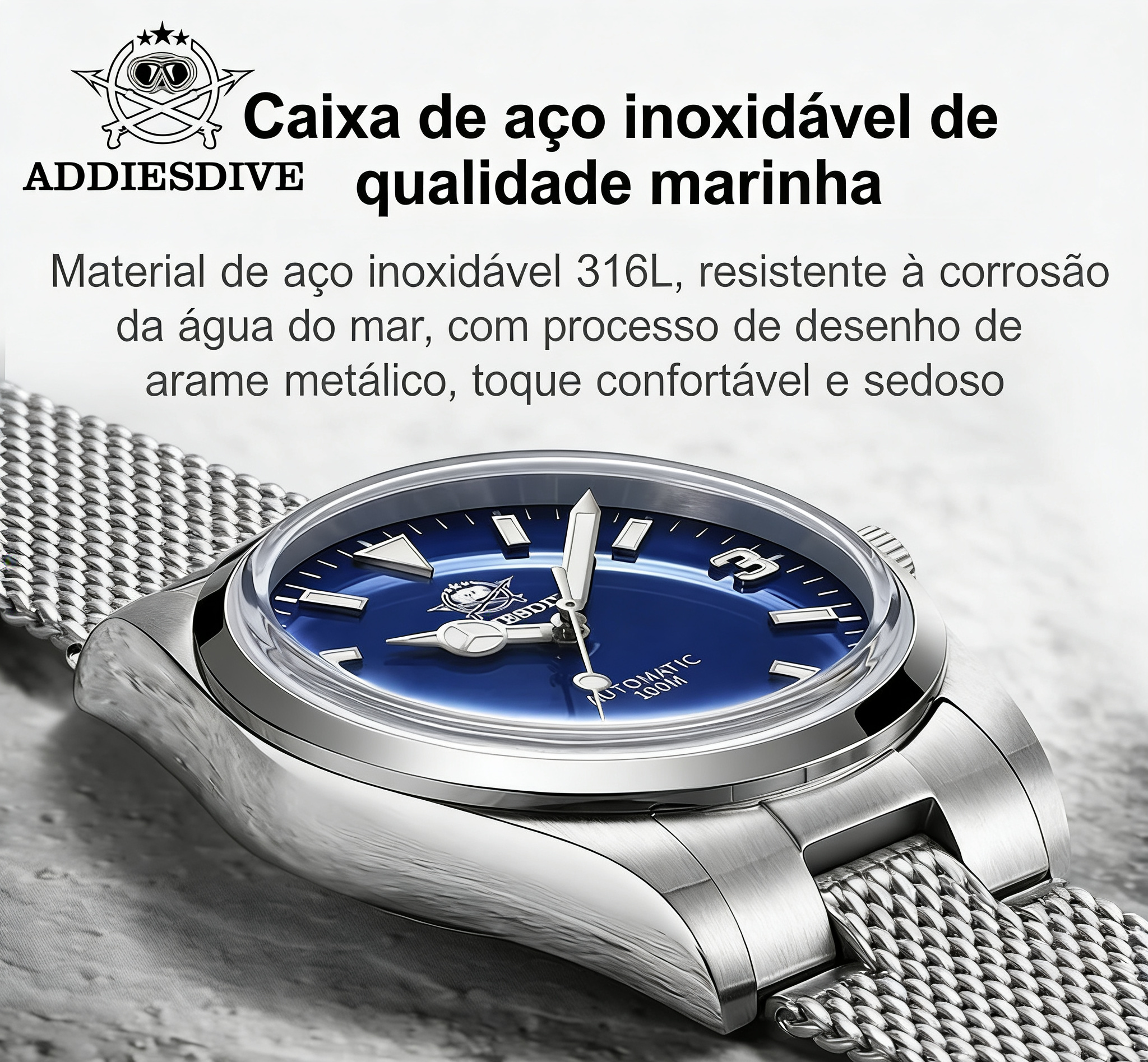 Relógio ADDIESDIVE AD2112 Automático - Mecânico NH35 Safira 10ATM Mergulho