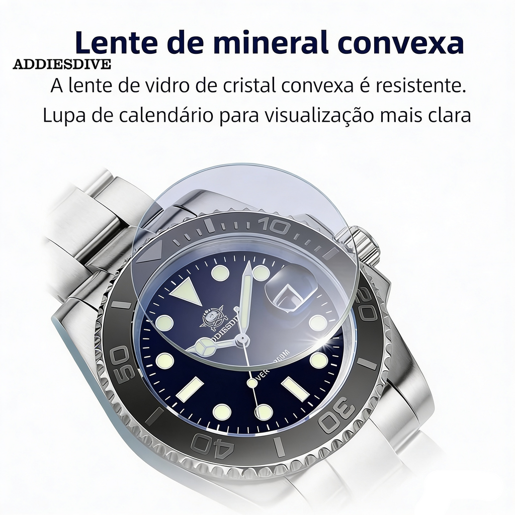 Relógio ADDIESDIVE Super Luminoso - Quartzo Miyota 20ATM Mergulho Aço 316L Business