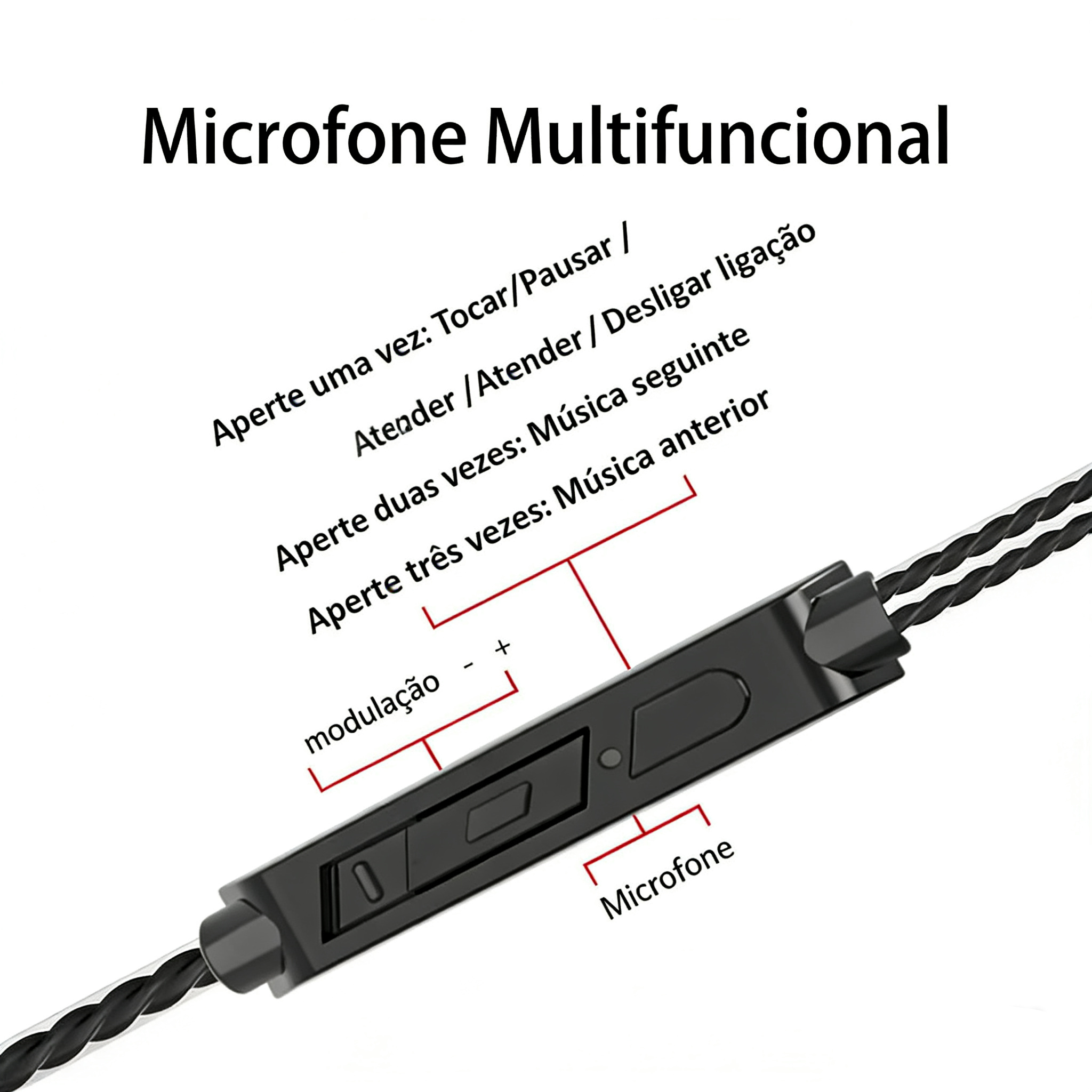 Fone de Ouvido com Fio 3.5mm - HiFi Bass Stereo com Microfone - Para Celular e PC