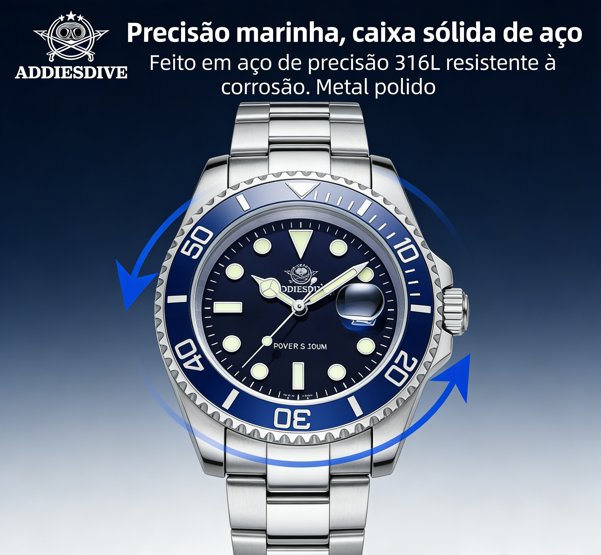 Relógio ADDIESDIVE Super Luminoso - Quartzo Miyota 20ATM Mergulho Aço 316L Business