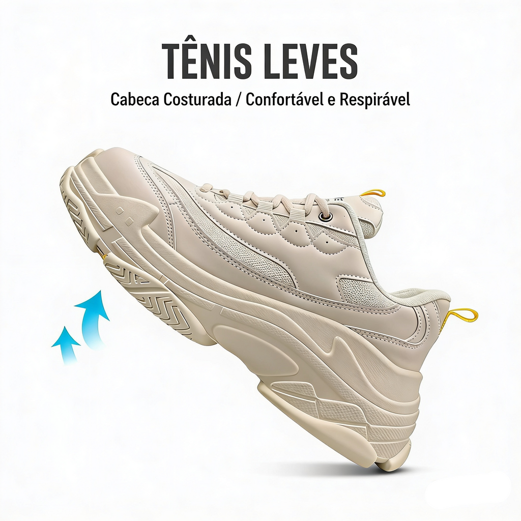 Tênis Unissex Casual | Nylon Respirável | Solado EVA | Branco e Bege | Nº 39 ao 44