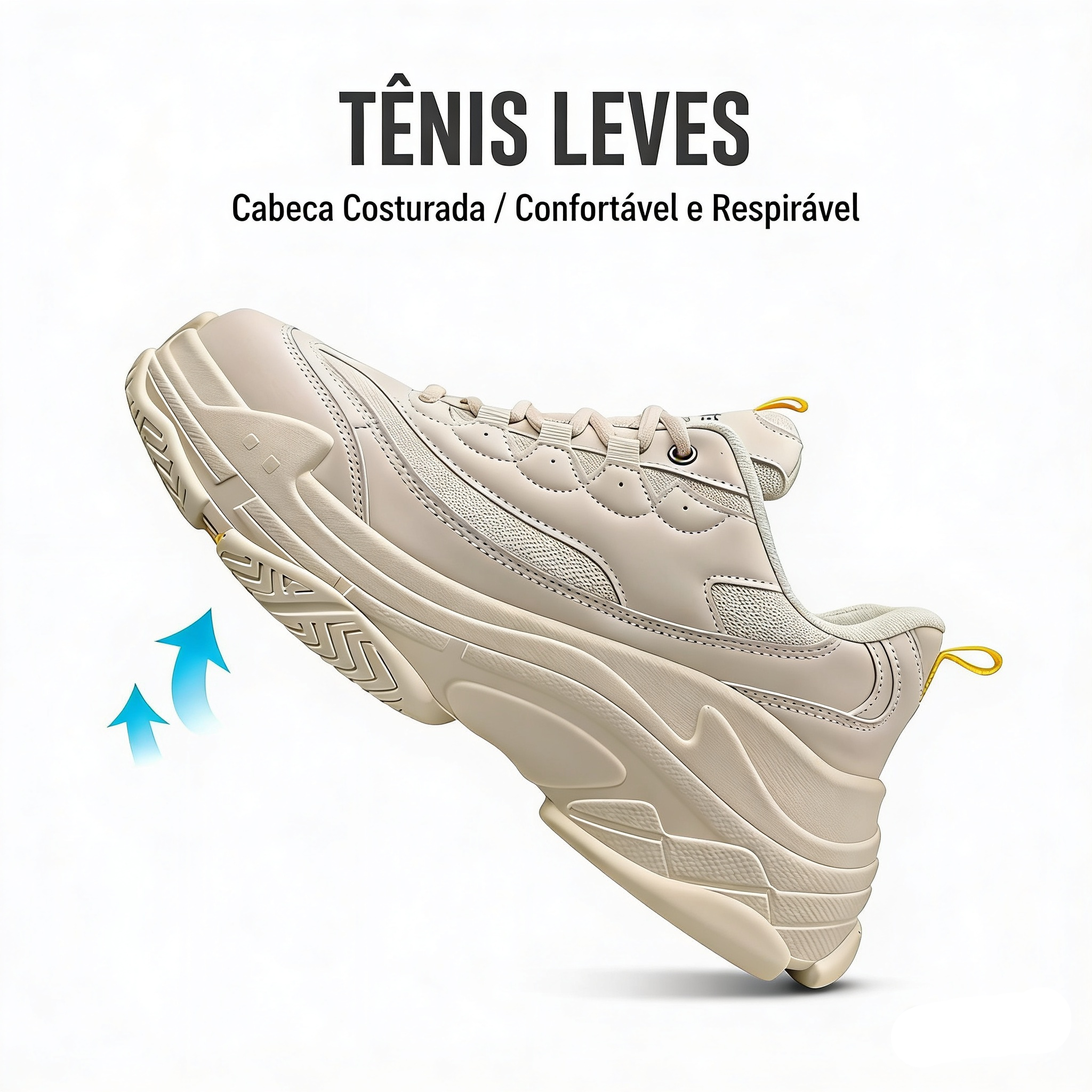 Tênis Unissex Casual | Nylon Respirável | Solado EVA | Branco e Bege | Nº 39 ao 44
