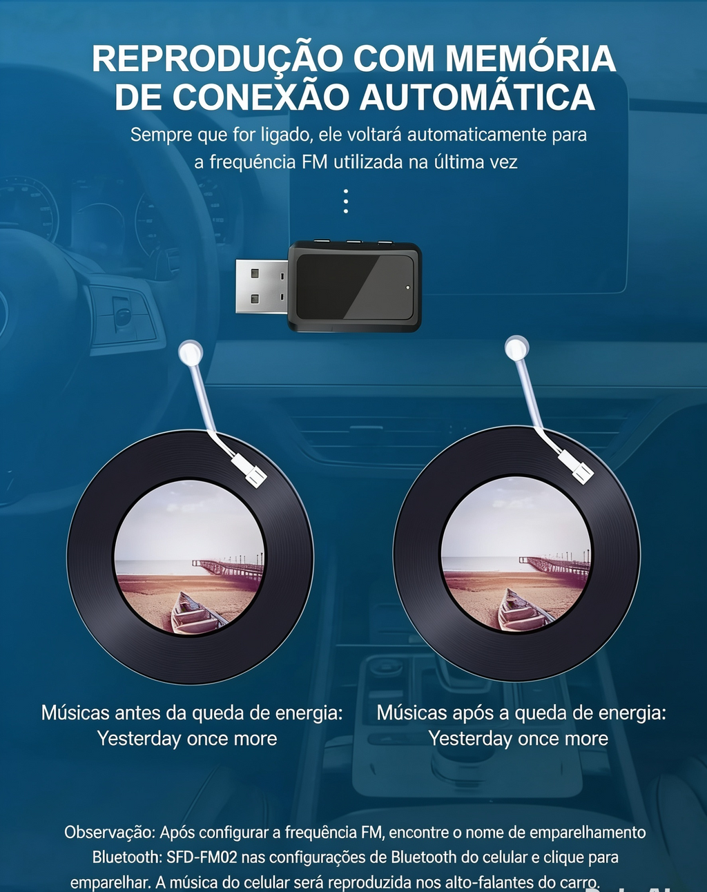 Transmissor Bluetooth 5.3 VIKEFON para Carro - USB - Rádio FM e Chamadas Viva-Voz