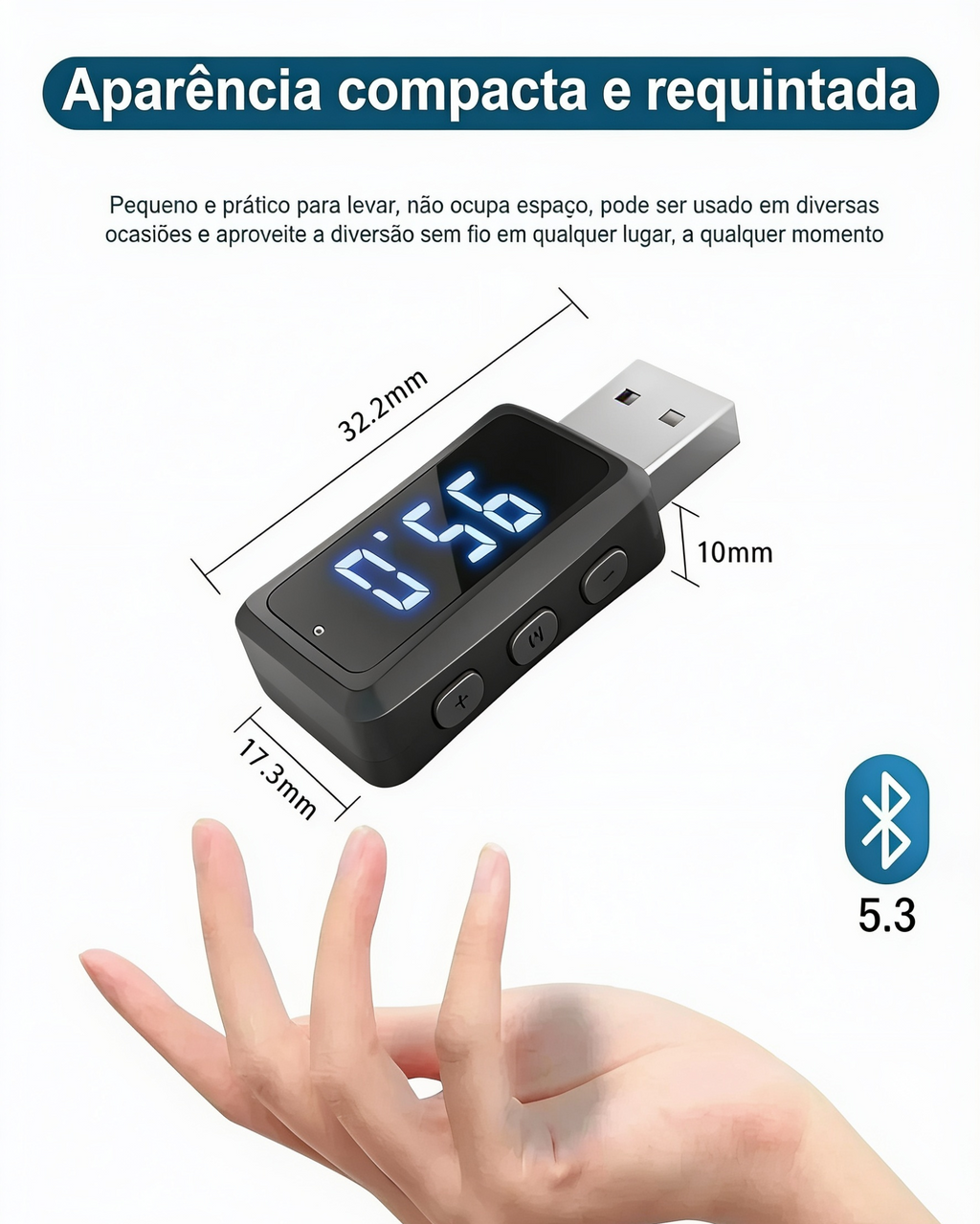 Transmissor Bluetooth 5.3 VIKEFON para Carro - USB - Rádio FM e Chamadas Viva-Voz