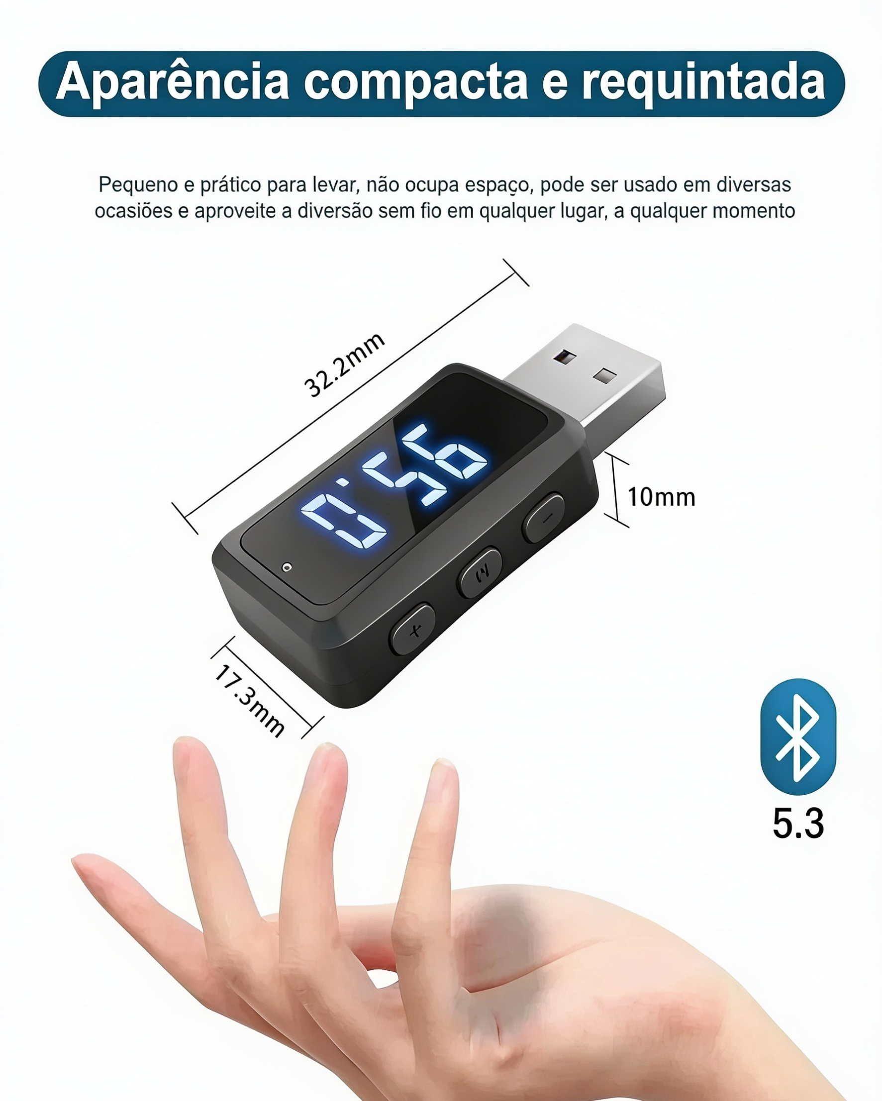 Transmissor Bluetooth 5.3 VIKEFON para Carro - USB - Rádio FM e Chamadas Viva-Voz