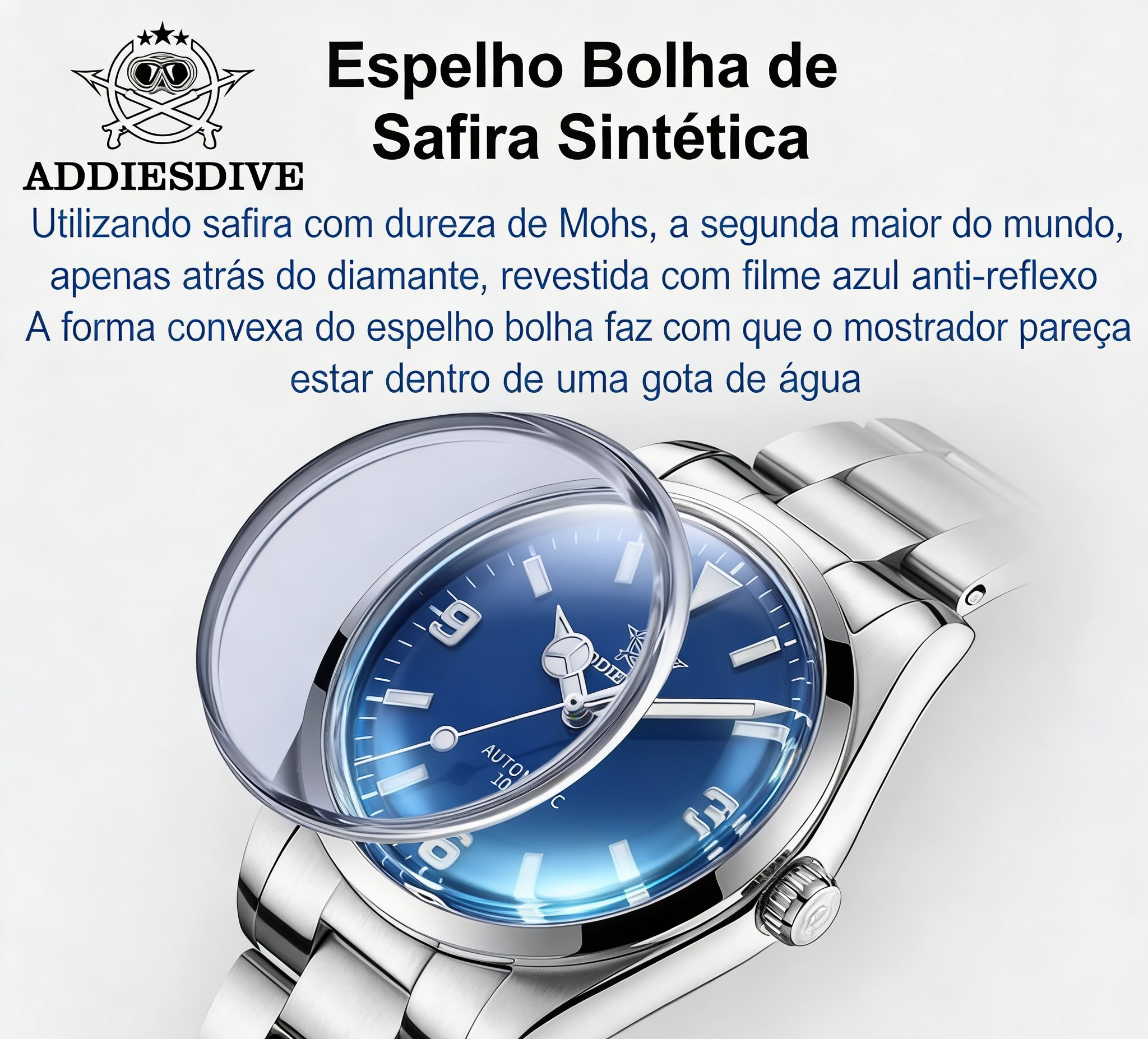 Relógio ADDIESDIVE AD2112 Automático - Mecânico NH35 Safira 10ATM Mergulho