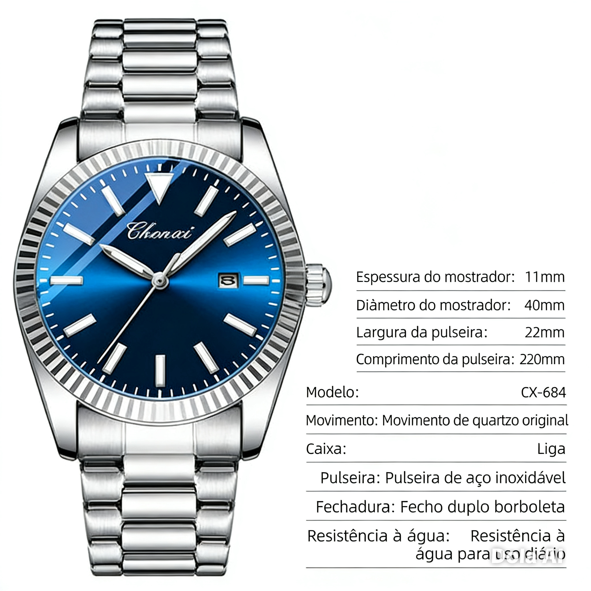 Relógio CHENXI Business Aço Inoxidável - Quartzo 3ATM Luminoso Calendário Luxo