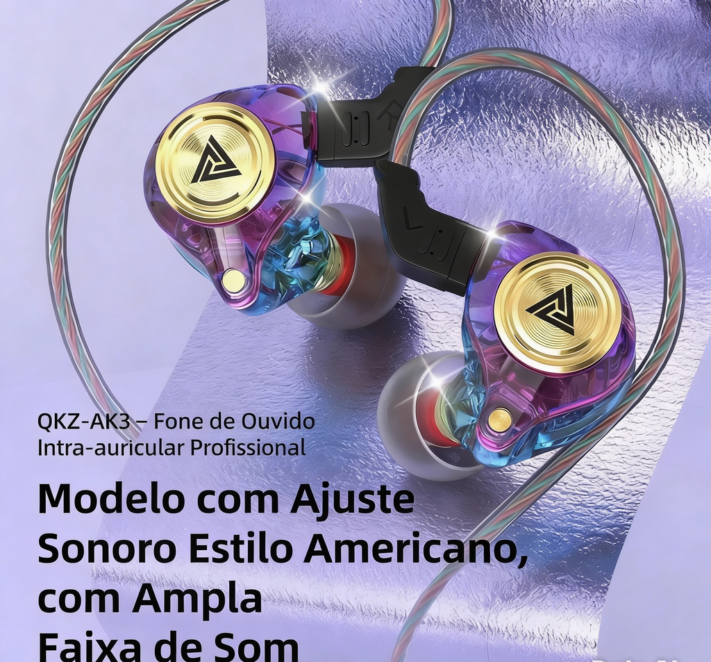 Fone de Ouvido QKZ AK3 com Microfone - HiFi Bass Stereo - Para Celular e PC