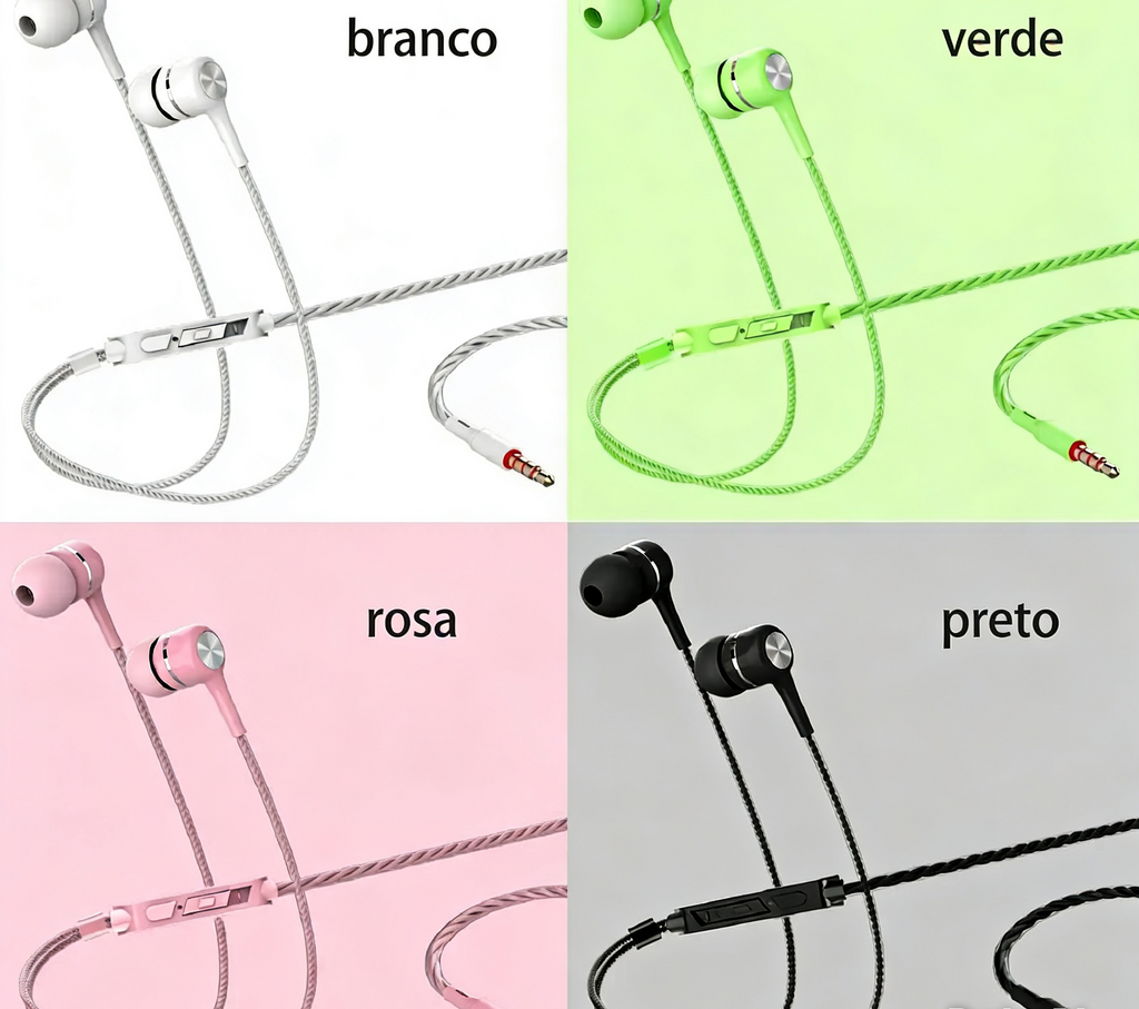 Fone de Ouvido com Fio 3.5mm - HiFi Bass Stereo com Microfone - Para Celular e PC