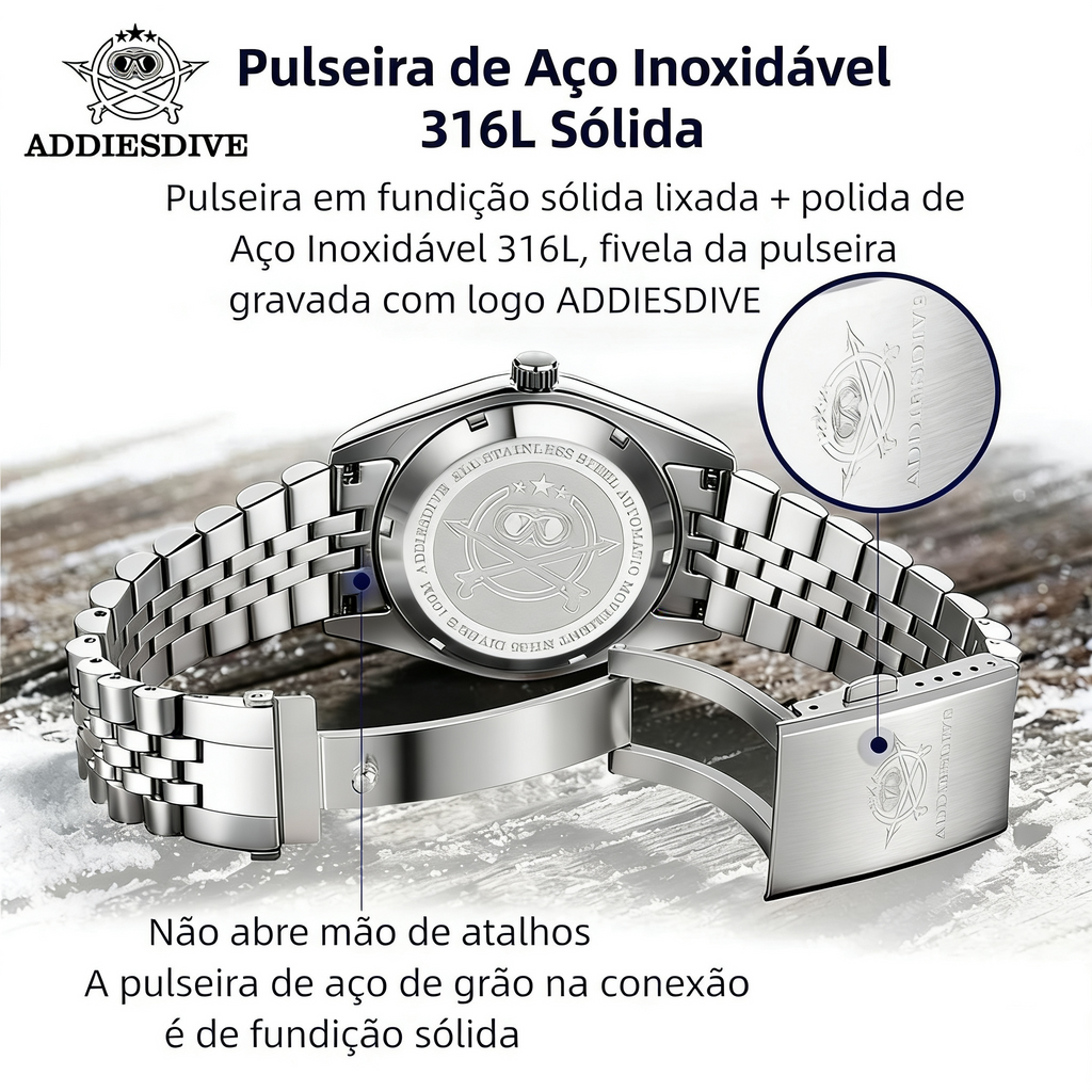 Relógio ADDIESDIVE AD2118 Automático - NH35A Safira 10ATM Mergulho Business Luxo
